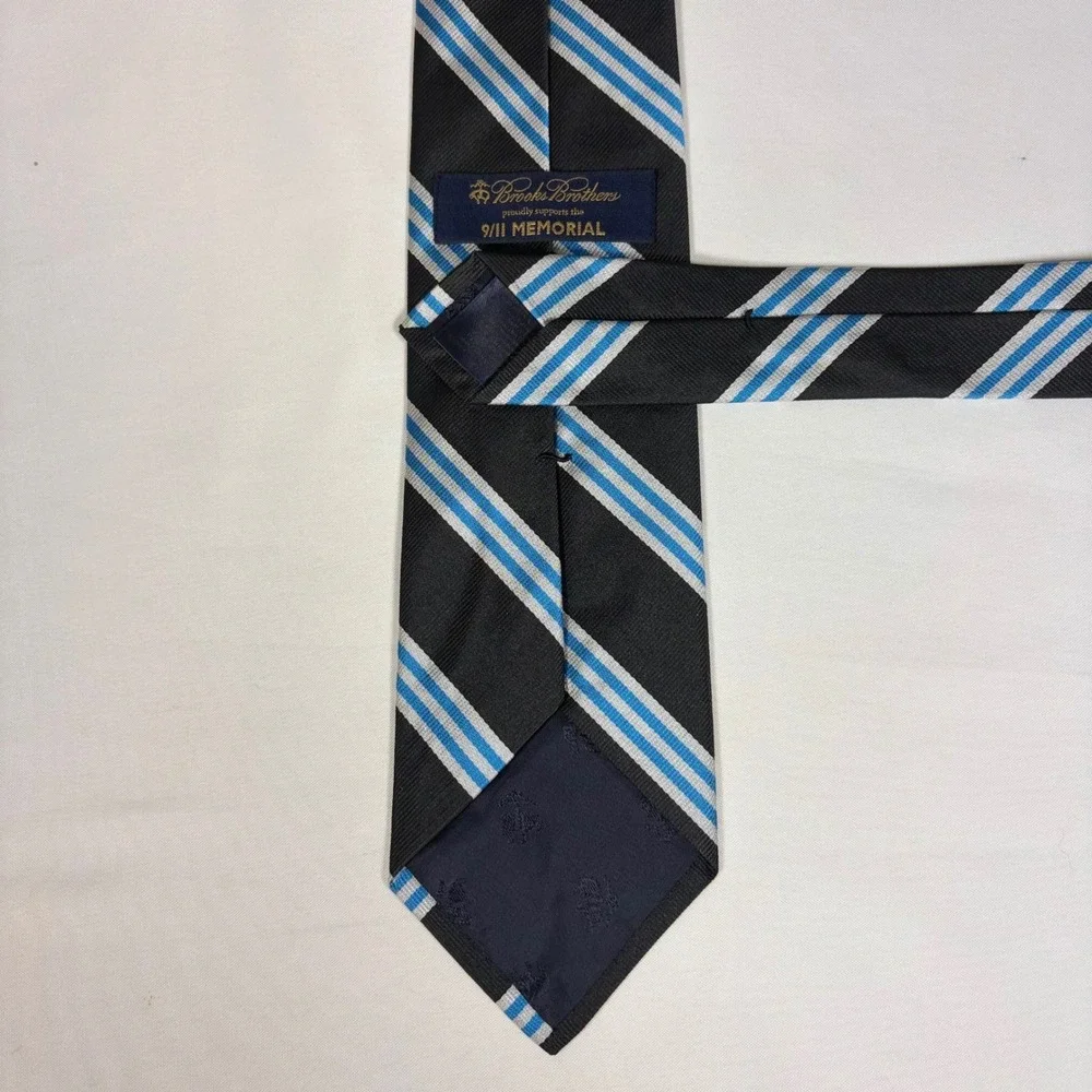 Brooks Brothers 9/11‎ Memorial Silk Tie Black Blue White Repp Stripe England USA